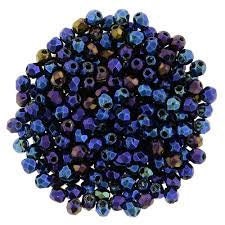 3mm Iris Blue Czech Faceted Firepolish Glass Beads (50)