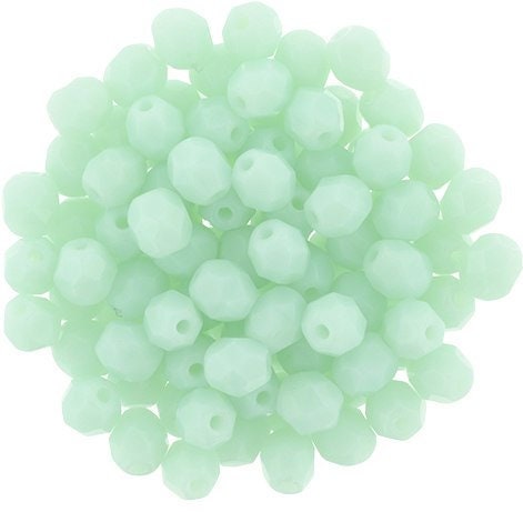 Czech Faceted Opaque Pale Jade Firepolish Glass Beads 6mm (25)