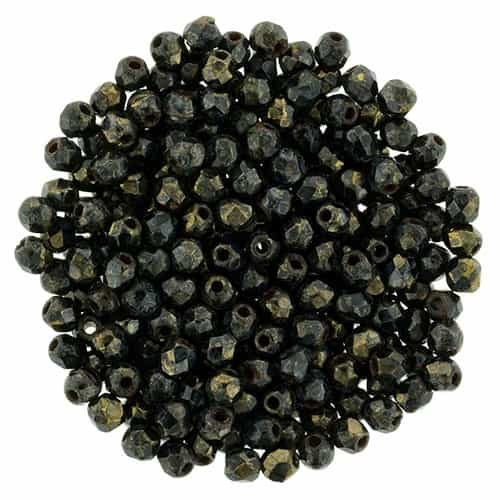 3mm Jet Bronze Picasso Czech Faceted  Firepolish Glass Beads (50)