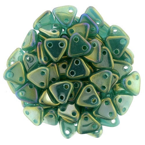 6mm Luster Iris Atlantic Green CzechMates Triangle 2 Hole Glass Beads (50)