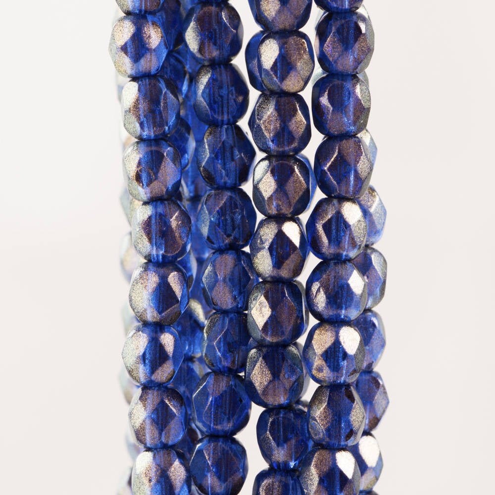 4mm Halo Ultramarine Czech Firepolish Faceted Glass Beads (50)