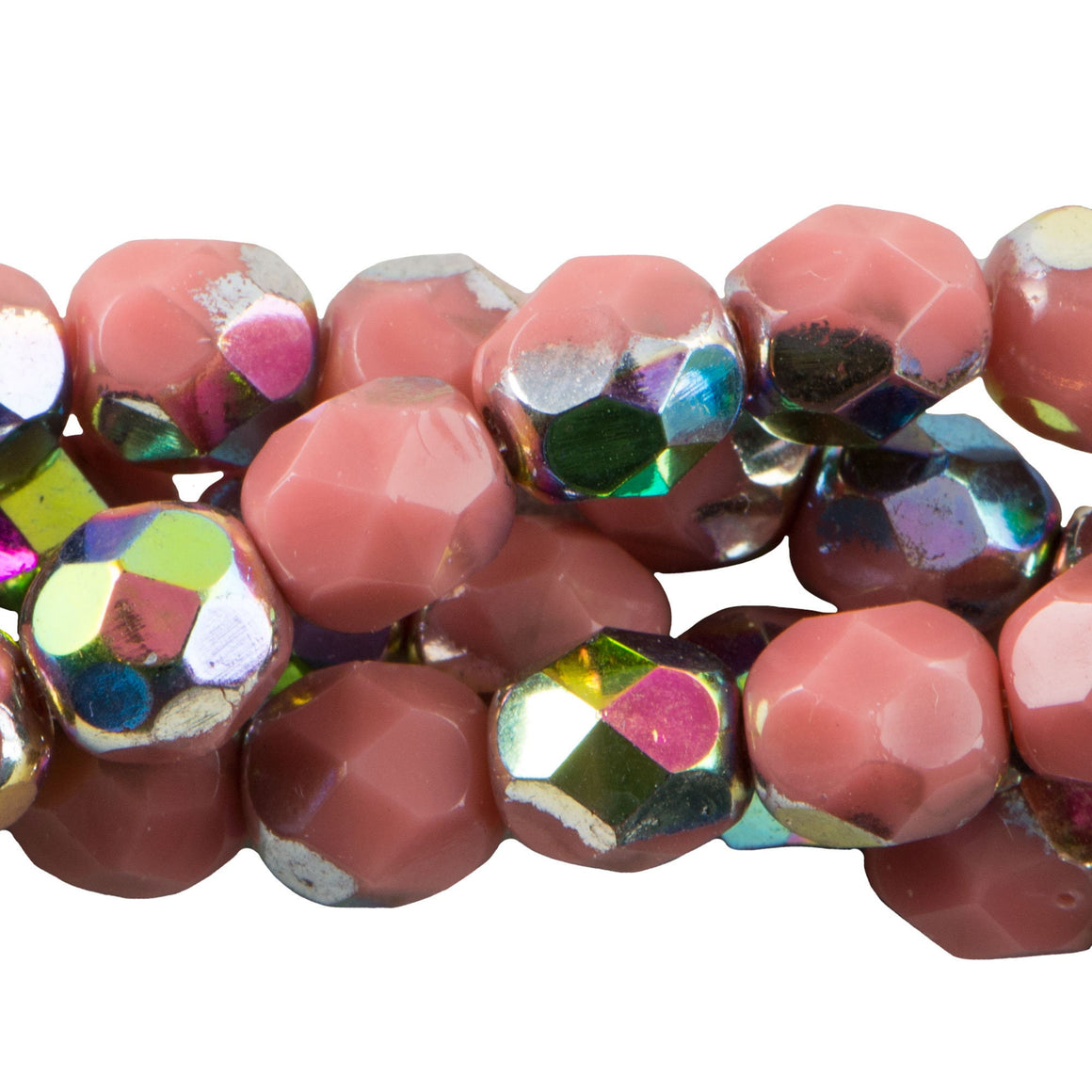 6mm Czech Faceted Opaque Pink Vitrail Firepolish Glass Beads (25)