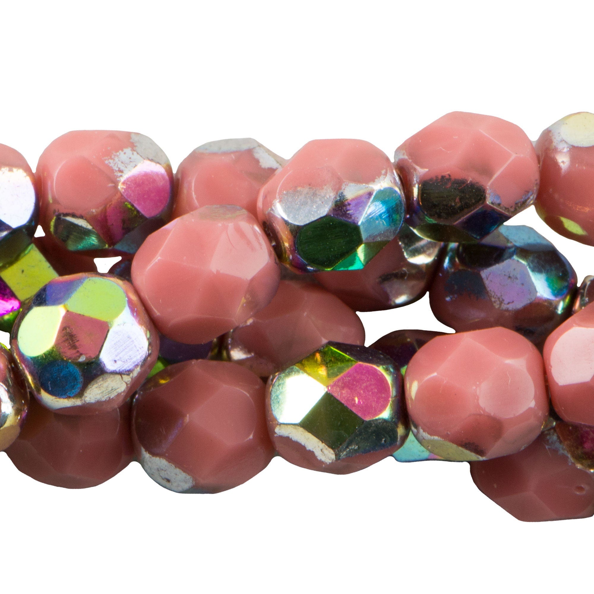 6mm Czech Faceted Opaque Pink Vitrail Firepolish Glass Beads (25)