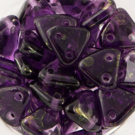 6mm Luster gold Tanzanite CzechMates Triangle 2 Hole Glass Beads (50)