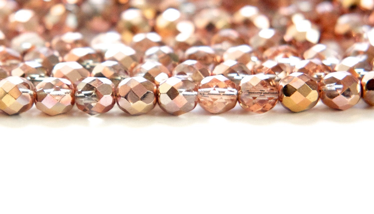 8mm Half Copper / Crystal Czech Firepolish Faceted Glass Beads (25)