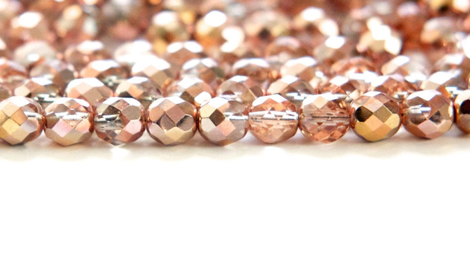 8mm Half Copper / Crystal Czech Firepolish Faceted Glass Beads (25)