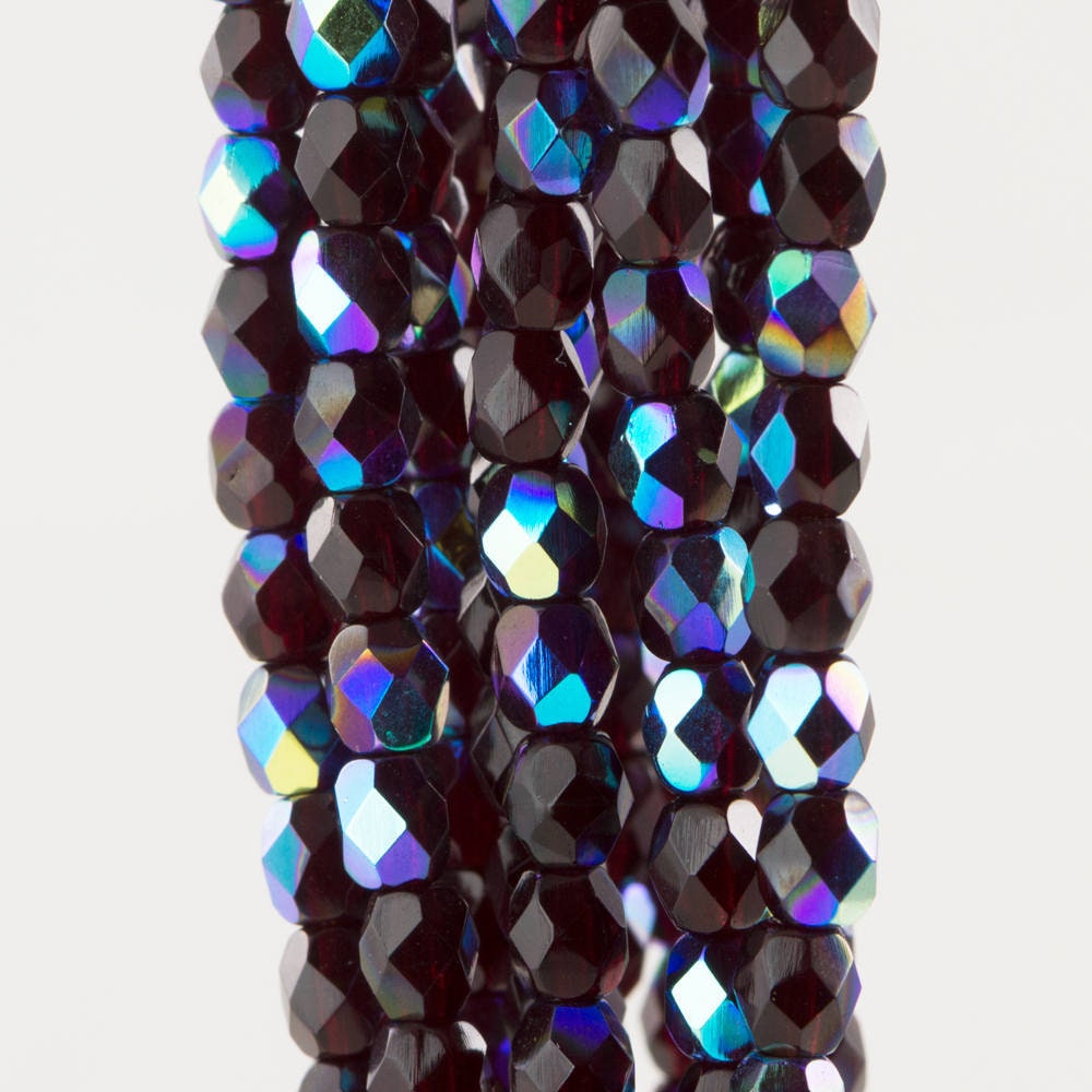 Czech Faceted Transparent Garnet AB Firepolish Glass Beads 4mm (50)