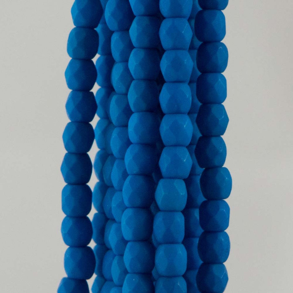 3mm Neon Electric Blue Czech Faceted Firepolish Glass Beads 3mm (50)