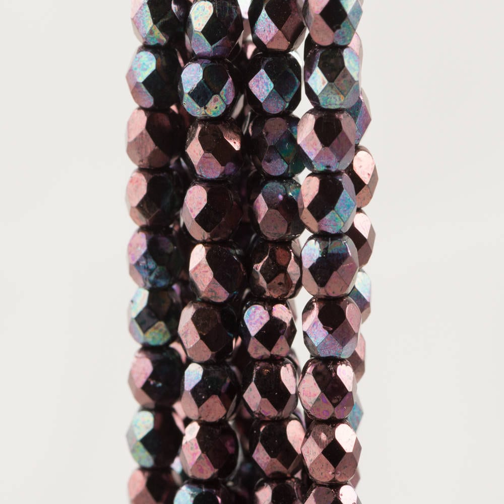 Czech Faceted Luster Metallic Amethyst Firepolish Glass Beads 4mm (50)