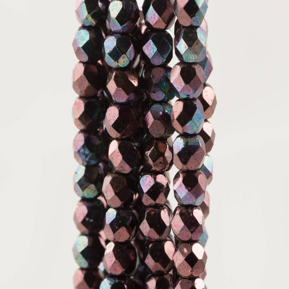 Czech Faceted Luster Metallic Amethyst Firepolish Glass Beads 4mm (50)