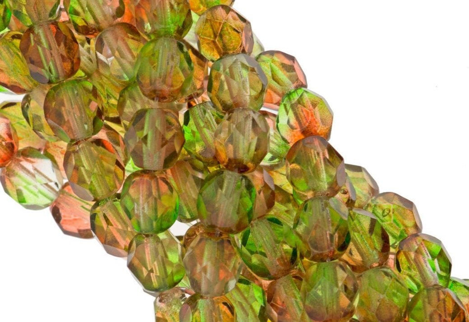 Czech Faceted Dual Coated Peach/Pear Firepolish Glass Beads 6mm (25)