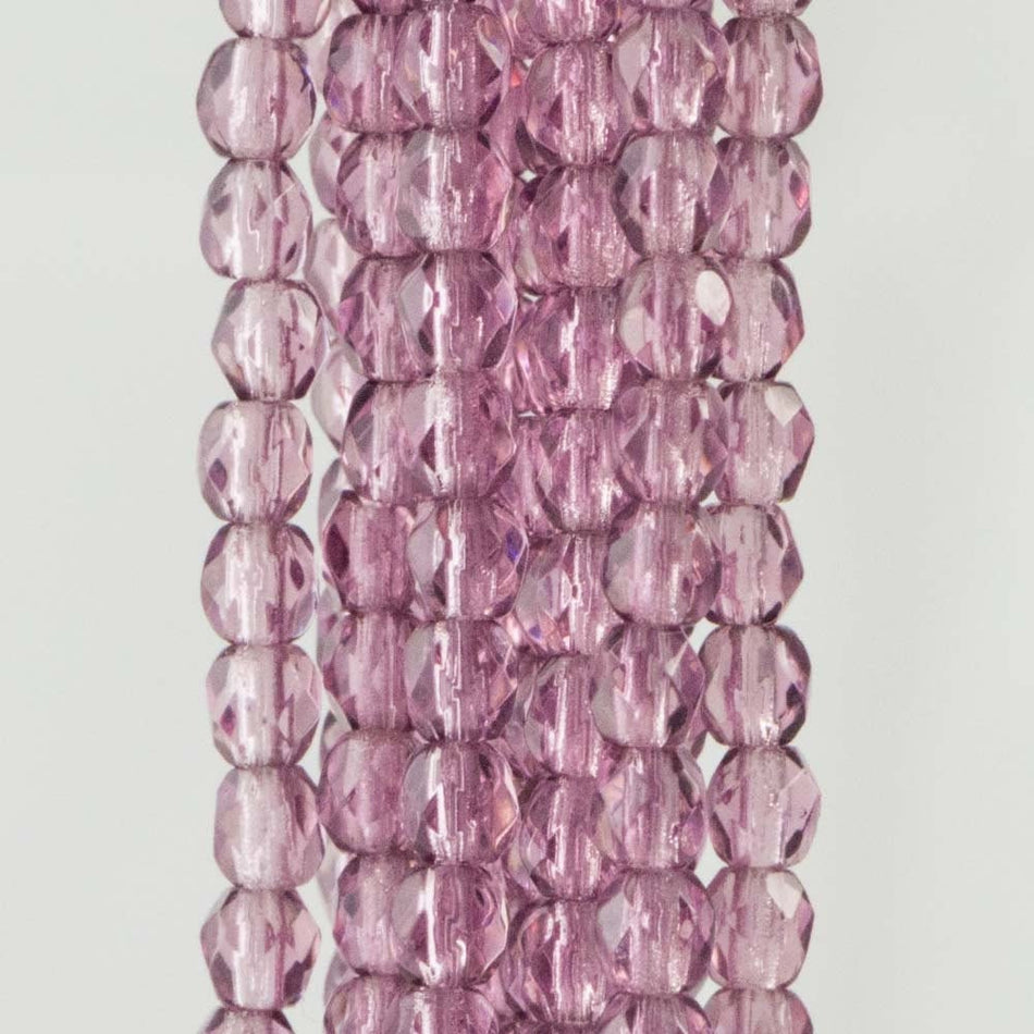 3mm Amethyst Czech Faceted Firepolish Glass Beads (50)