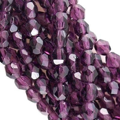 4mm Czech Faceted Amethyst Firepolish Glass Beads (50)