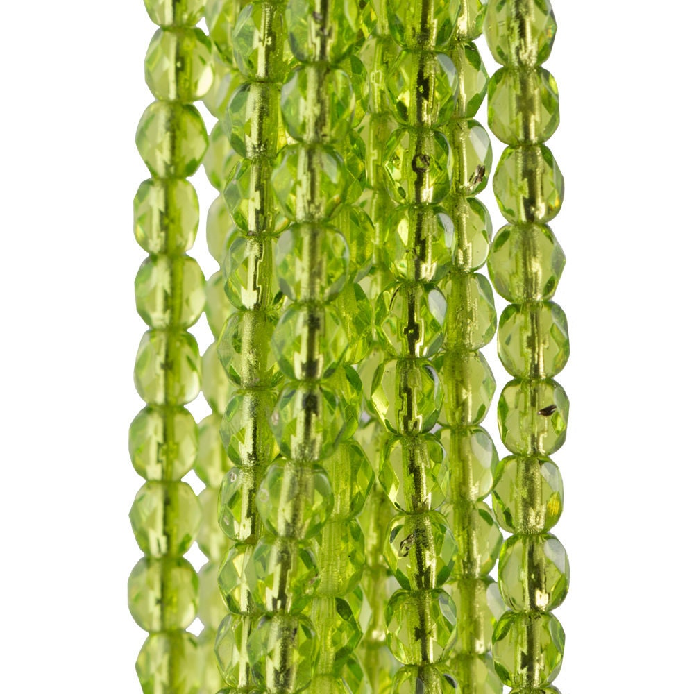 Czech Faceted Silver Lined Olivine Firepolish Glass Beads 4mm (50)