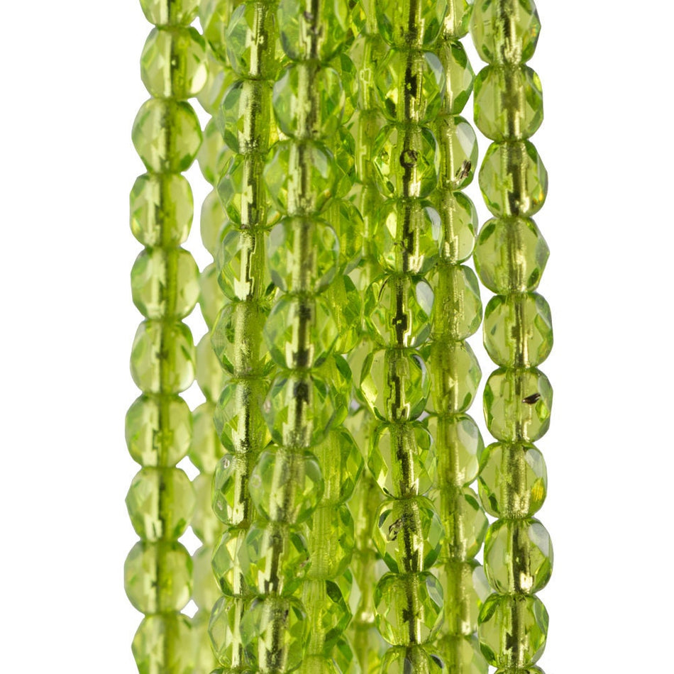Czech Faceted Silver Lined Olivine Firepolish Glass Beads 4mm (50)