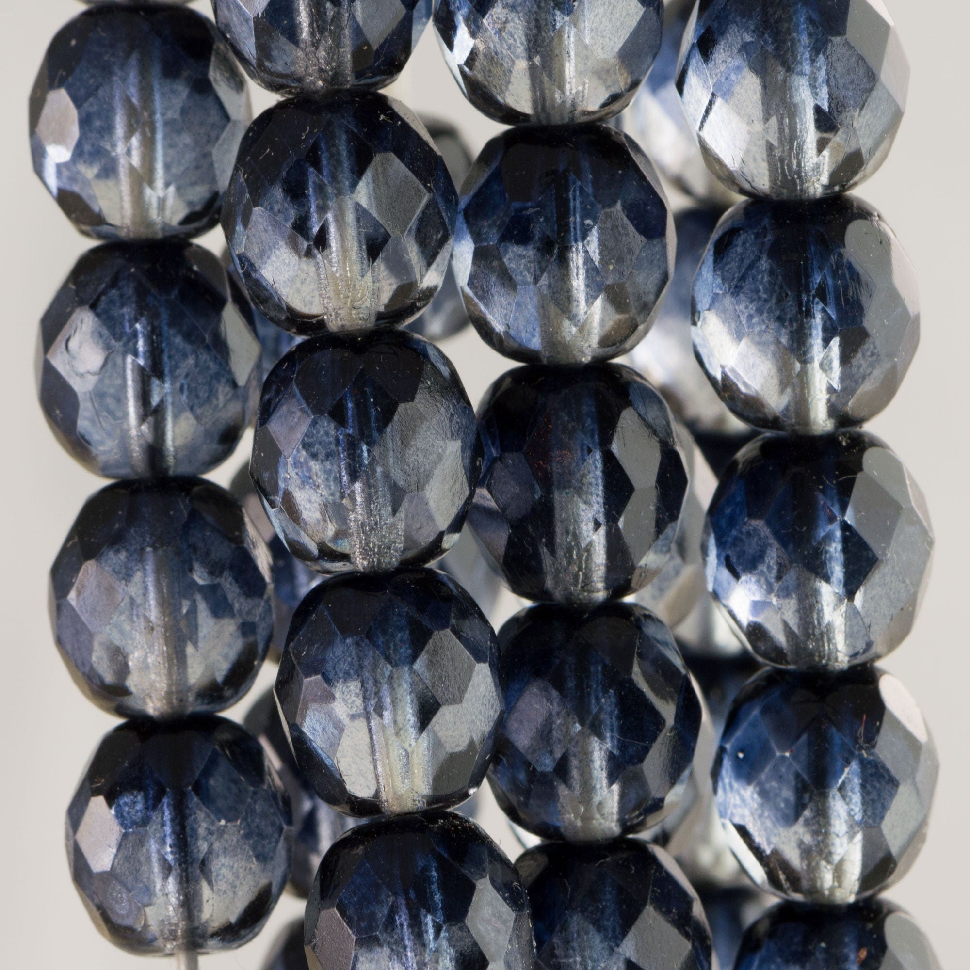 10mm Montana Sapphire/Crystal Czech Firepolish Faceted Glass Beads (20)