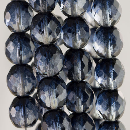10mm Montana Sapphire/Crystal Czech Firepolish Faceted Glass Beads (20)