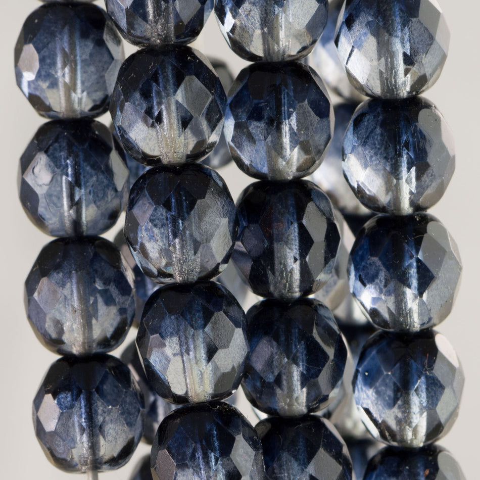 10mm Montana Sapphire/Crystal Czech Firepolish Faceted Glass Beads (20)