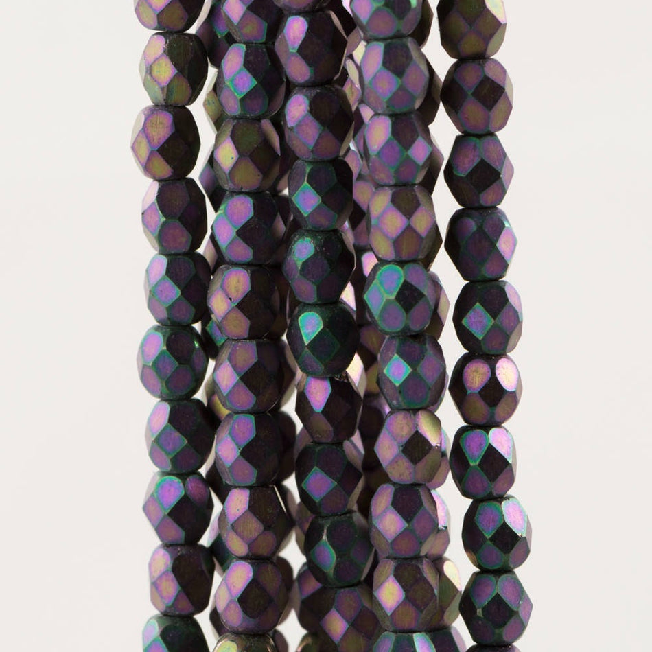 3mm Matte Iris Purple Czech Faceted Firepolish Glass Beads (50)