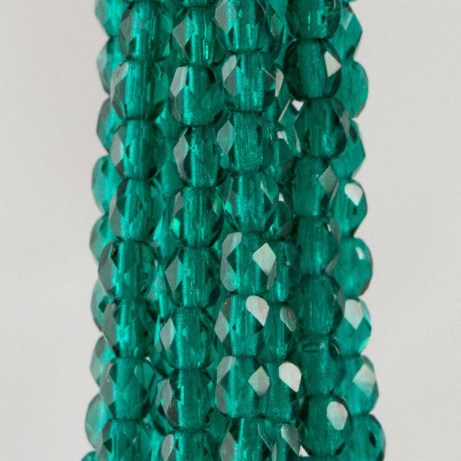 3mm Viridian Czech Faceted Firepolish Glass Beads (50)