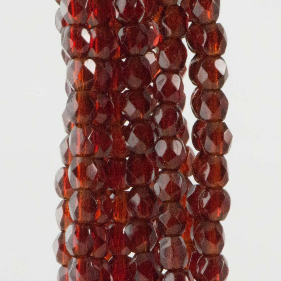 Firepolish Czech Faceted Garnet Glass Beads 3mm (50)