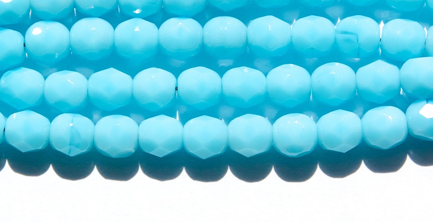 6mm Blue Turquoise Czech Firepolish Faceted Glass Beads (25)