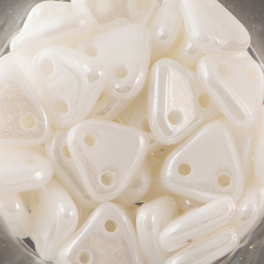 6mm Luster Opaque White CzechMates Triangle 2 Hole Glass Beads (50)