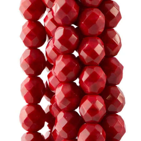 8mm Opaque Red Czech Firepolish Faceted Glass Beads (25)