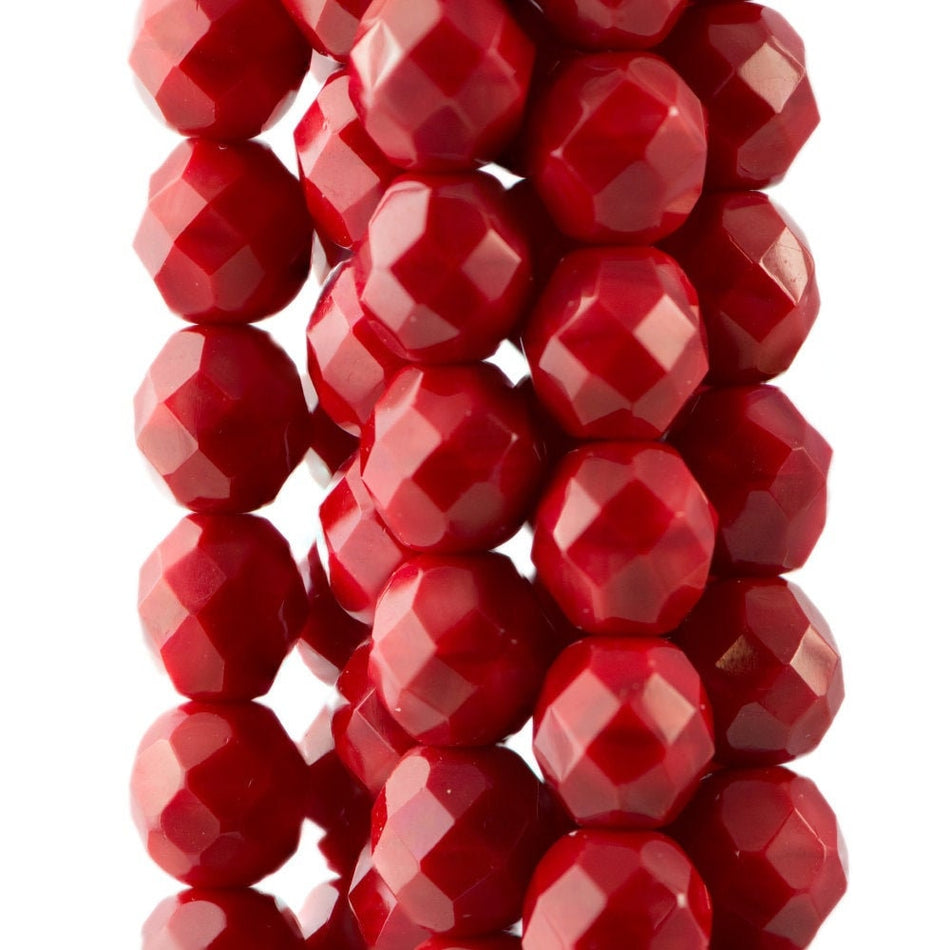 8mm Opaque Red Czech Firepolish Faceted Glass Beads (25)