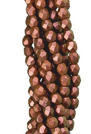 6mm Polychrome Copper Rose Czech Firepolish Faceted Glass Beads (25)