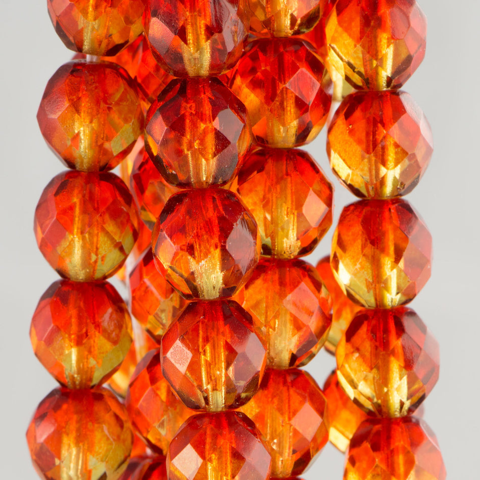 10mm Hyacinth/Jonquil Czech Firepolish Faceted Glass Beads (20)