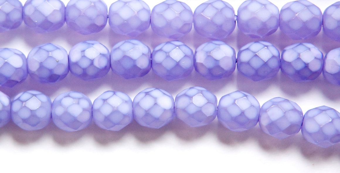 8mm Matte Purple Coated Czech Firepolish Faceted Glass Beads (25)