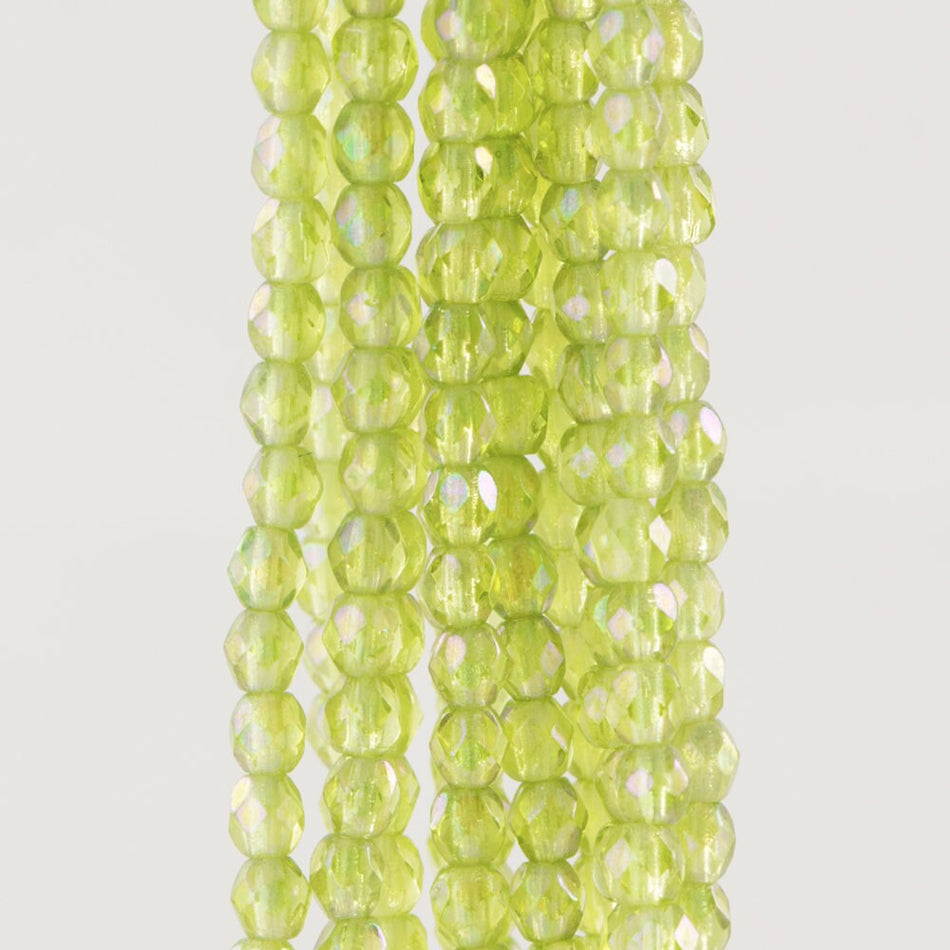 3mm Transparent Luster Iris Olivine Czech Firepolish Faceted Glass Beads (50)