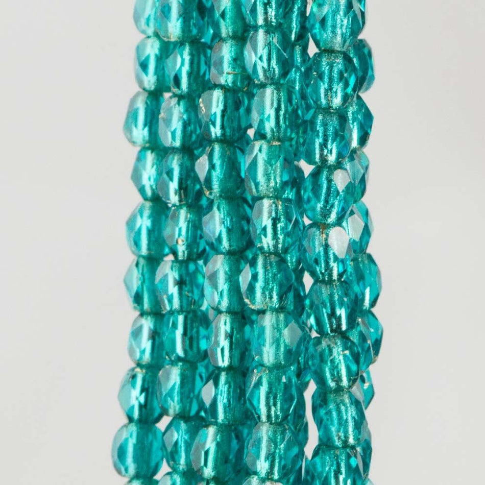 3mm Viridian Silver Lined Czech Firepolish Faceted Glass Beads (50)