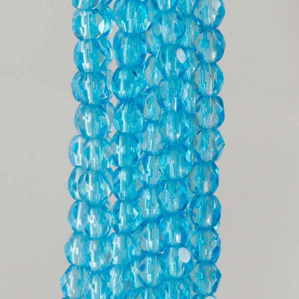 3mm Aquamarine Czech Firepolish Faceted Glass Beads (50)