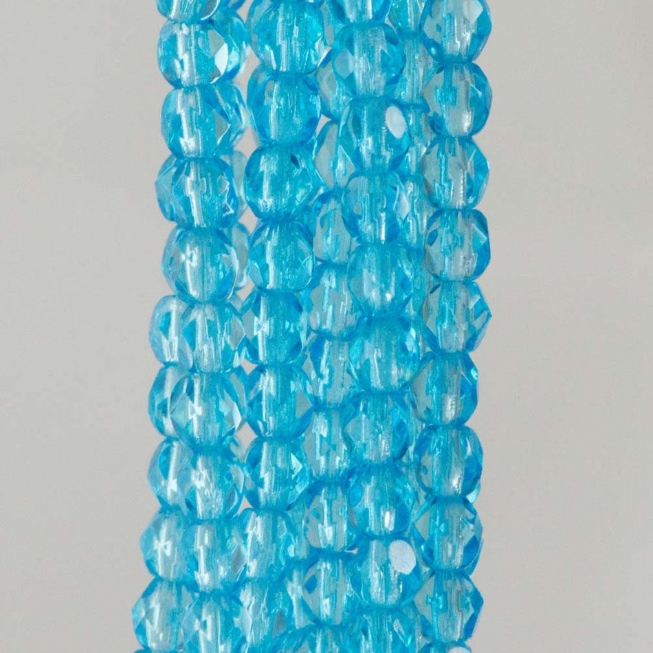 3mm Aquamarine Czech Firepolish Faceted Glass Beads (50)