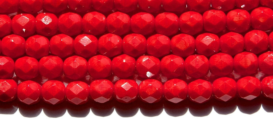 6mm Opaque Red Czech Firepolish Faceted Glass Beads (25)