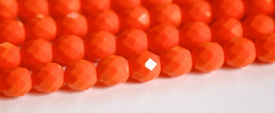 8mm Opaque Orange Czech Faceted Glass Beads (25)