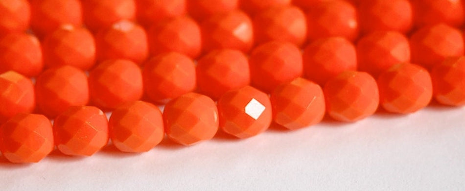 8mm Opaque Orange Czech Faceted Glass Beads (25)