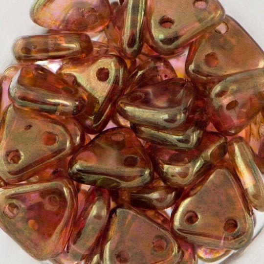 6mm Luster Rose/Gold Topaz CzechMates Triangle 2 Hole Glass Beads (50)