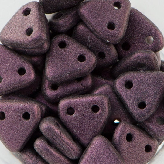 6mm Metallic Suede Pink CzechMates Triangle 2 Hole Glass Beads (50)