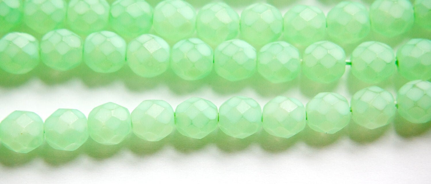 8mm Matte Mint Green Coated Czech Firepolish Faceted Glass Beads (25)