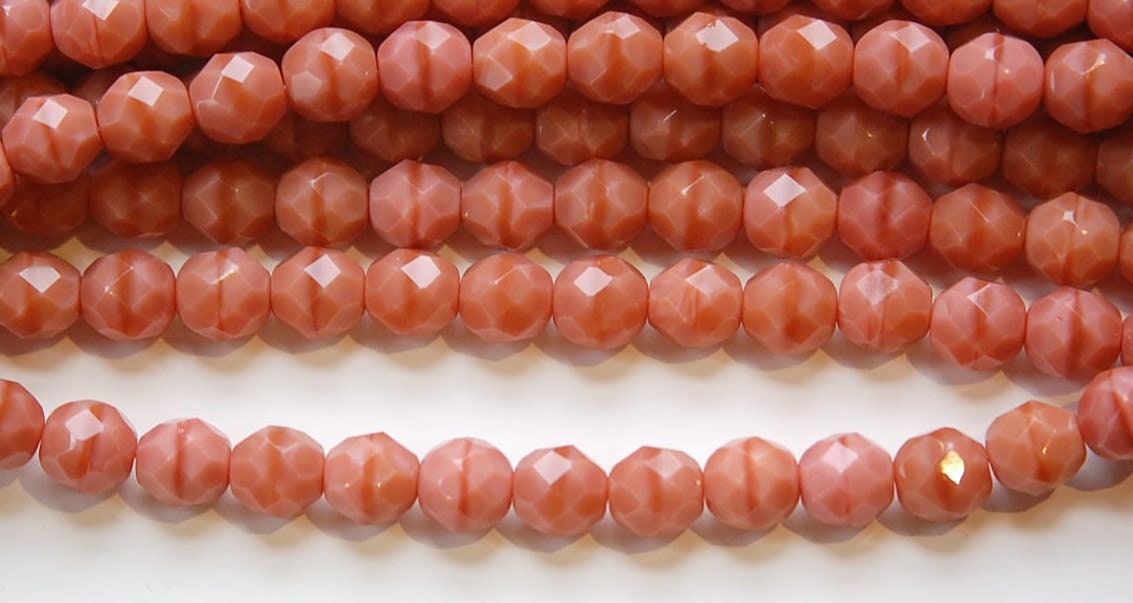 8mm Opaque Antiqued Pink Czech Faceted Glass Beads (25)