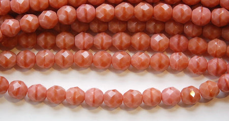 8mm Opaque Antiqued Pink Czech Faceted Glass Beads (25)