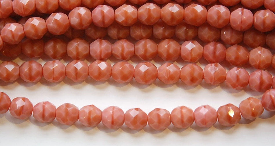 8mm Opaque Antiqued Pink Czech Faceted Glass Beads (25)