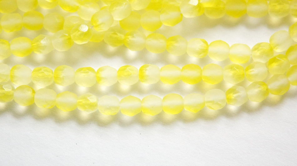 6mm Half Matte Yellow / Crystal Czech Firepolish Faceted Glass Beads (25)