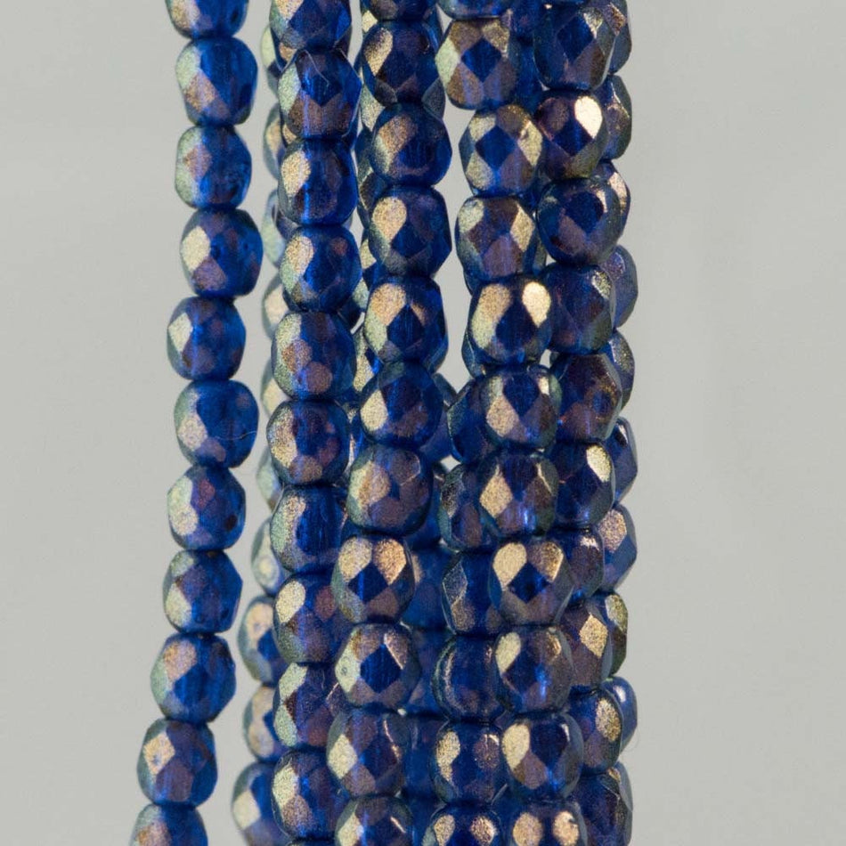 3mm Halo Ultramarine Czech Faceted Firepolish Glass Beads (50)