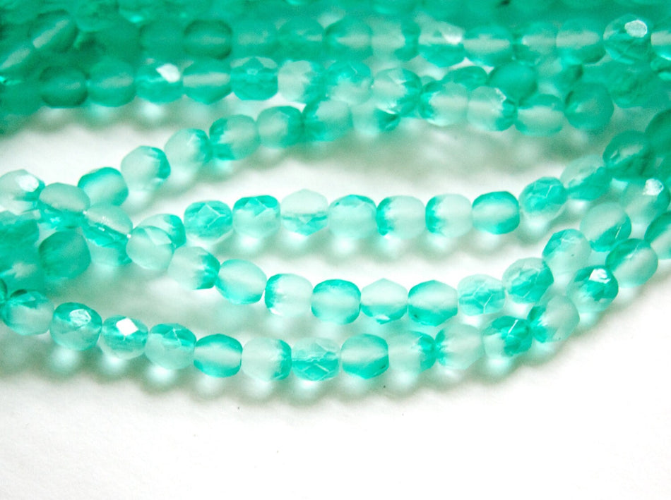 6mm Half Matte Green / Crystal Czech Firepolish Faceted Glass Beads (25)