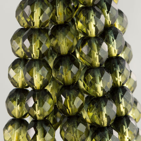 10mm Olivine/Black Czech Firepolish Faceted Glass Beads (20)