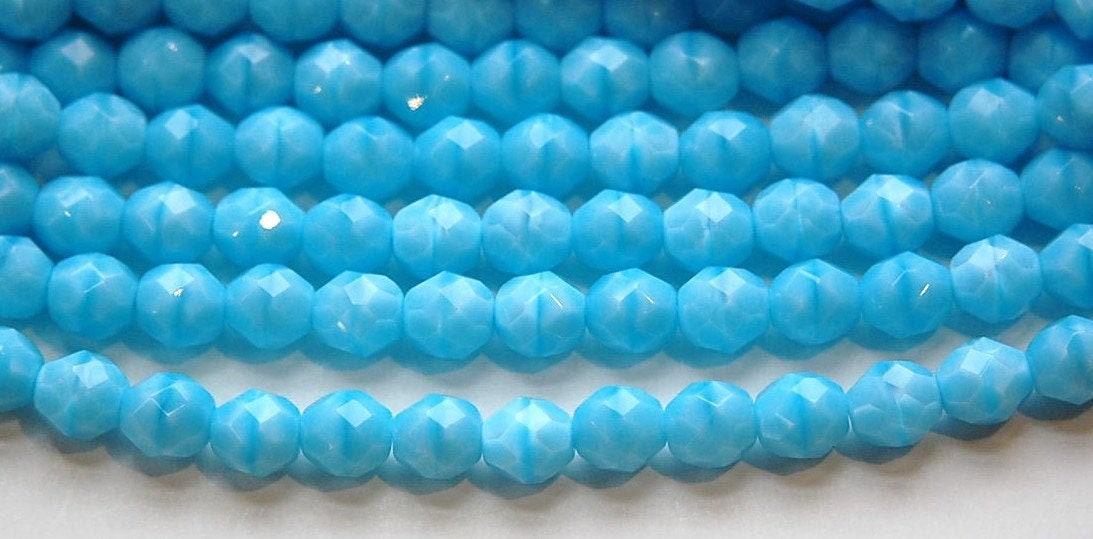 8mm Light Sky Blue Coral Czech Firepolish Faceted Glass Beads (25)